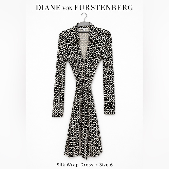 Diane Von Furstenberg Dresses & Skirts - Diane von Furstenberg Jeanne Silk Wrap Dress Black & Ivory Size 6
